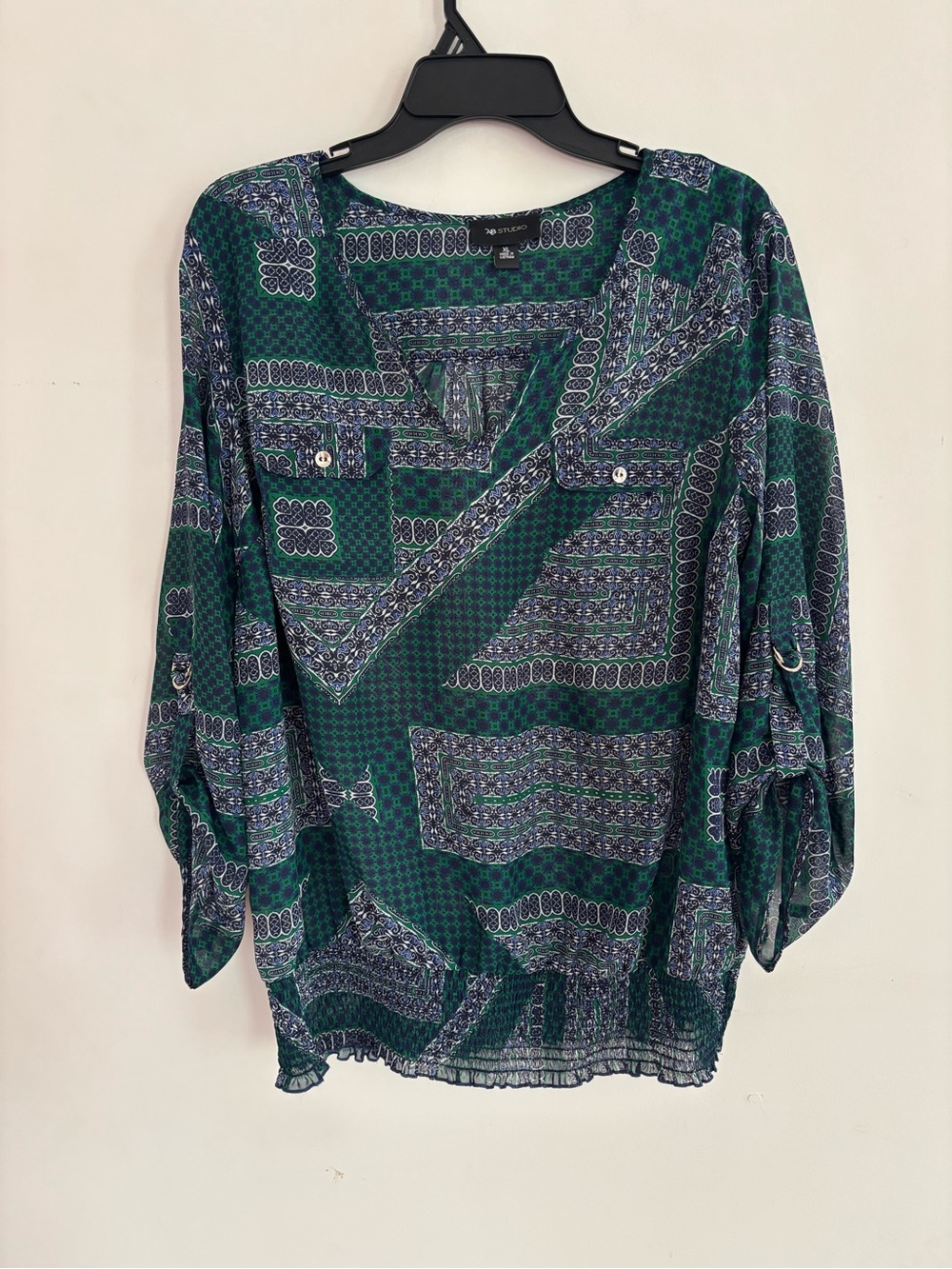 AB Studio XL Boho Geometric Sheer Blouse
